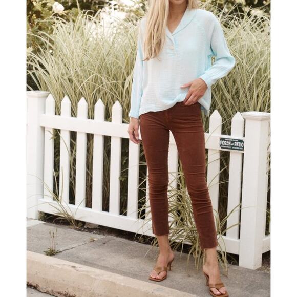 MOTHER Mid Rise Dazzler Ankle Fray Corduroy Straight Leg Pants Hopscotch Size 25